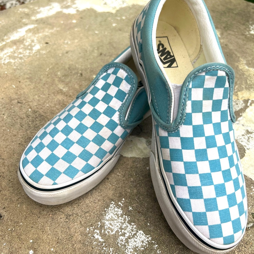 Vans Classic Slip-On Delphinium Blue / White Check Shoes Size 4 Juniors